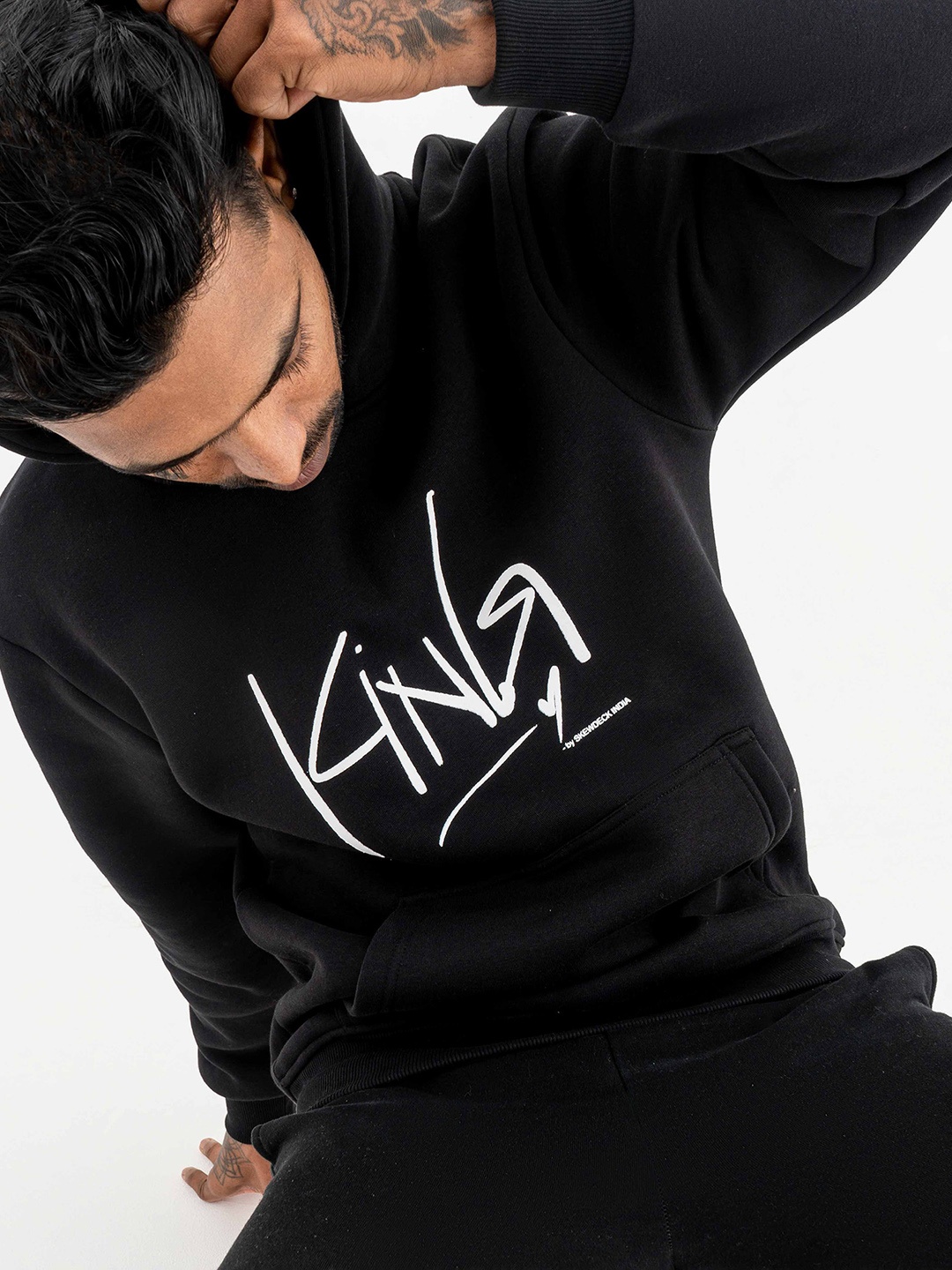 

Skewdeck Typography Printed Hooded Cotton Pullover, Black