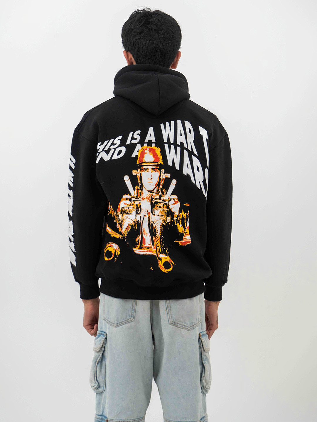 

Skewdeck Typography Printed Hooded Cotton Pullover, Black