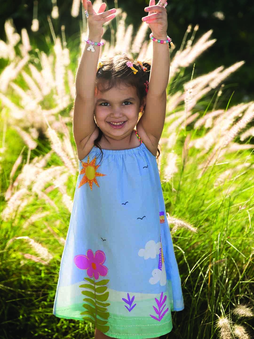 

Somersault Girls Floral Print A-Line Cotton Rainbow Dress, Blue