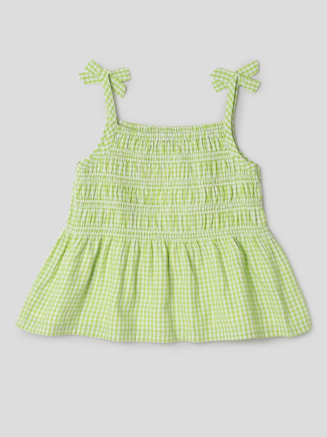 

Somersault Girls Checked A-Line Smocked Cotton Dress, Green