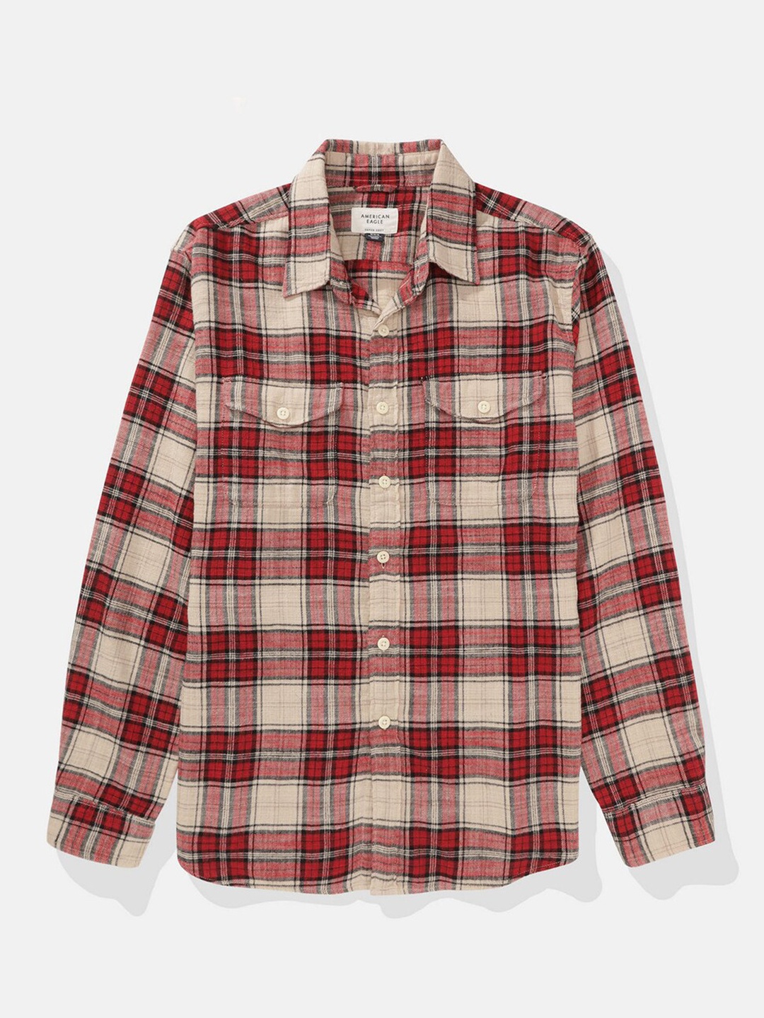 

AMERICAN EAGLE OUTFITTERS Pack Of 2 Tartan Checks Spread Collar Cotton Casual Shirt, Red