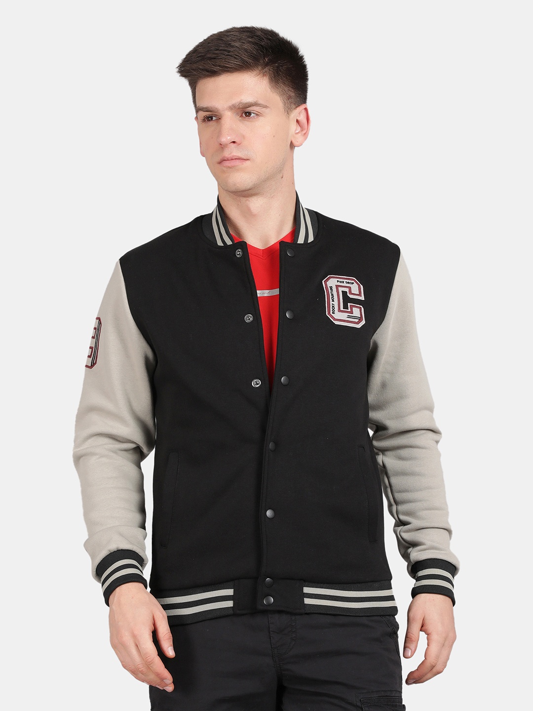 

t-base Mock Collar Varsity Jacket, Black