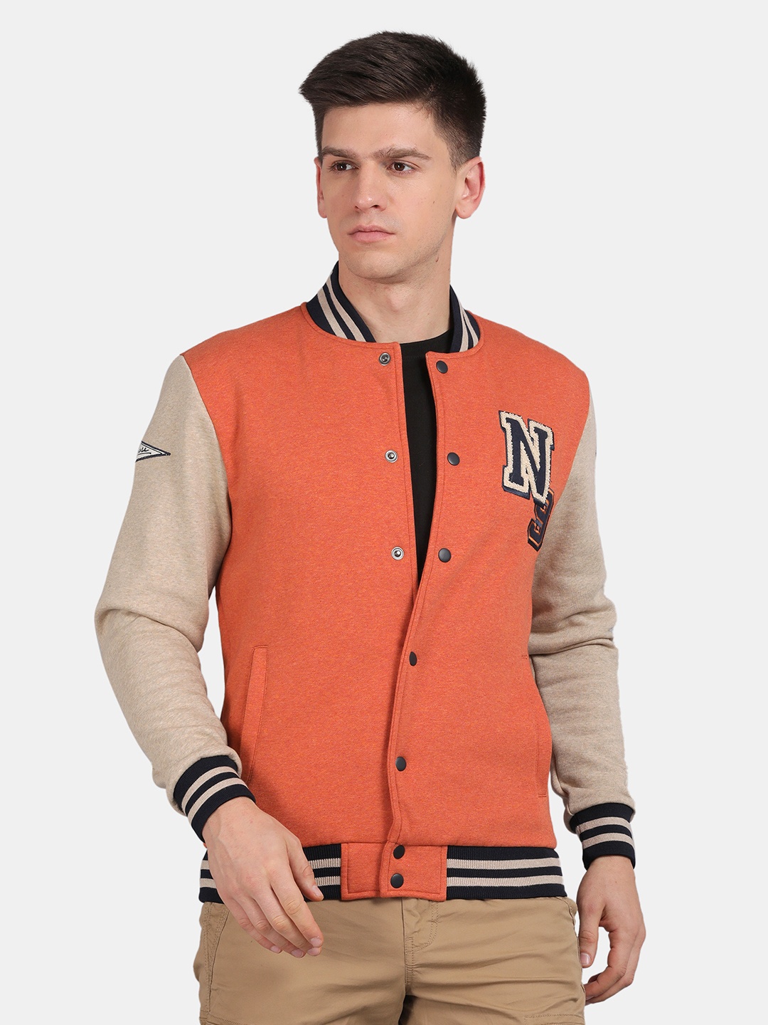 

t-base Mock Collar Varsity Jacket, Orange