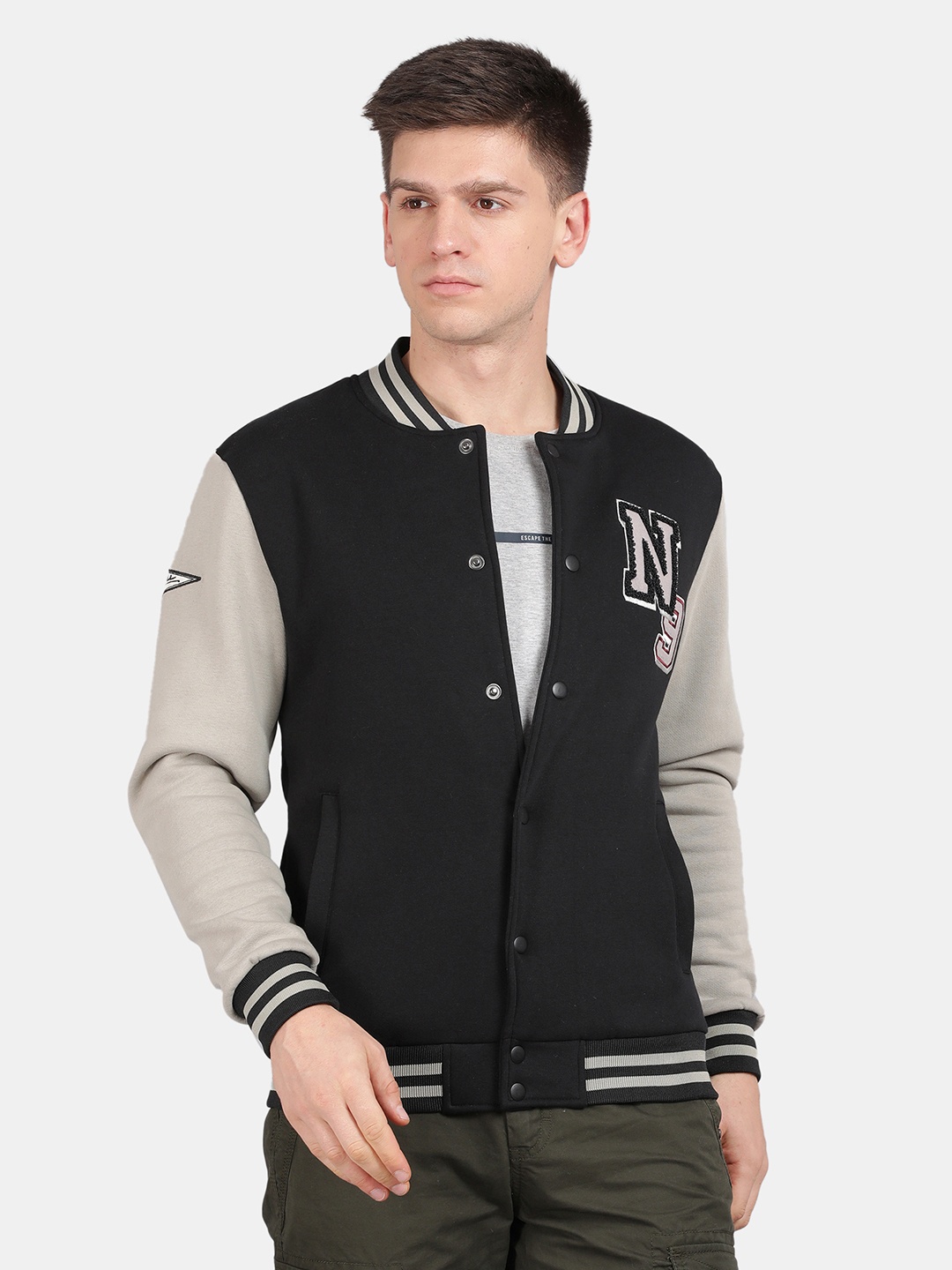 

t-base Mock Collar Varsity Jacket, Black