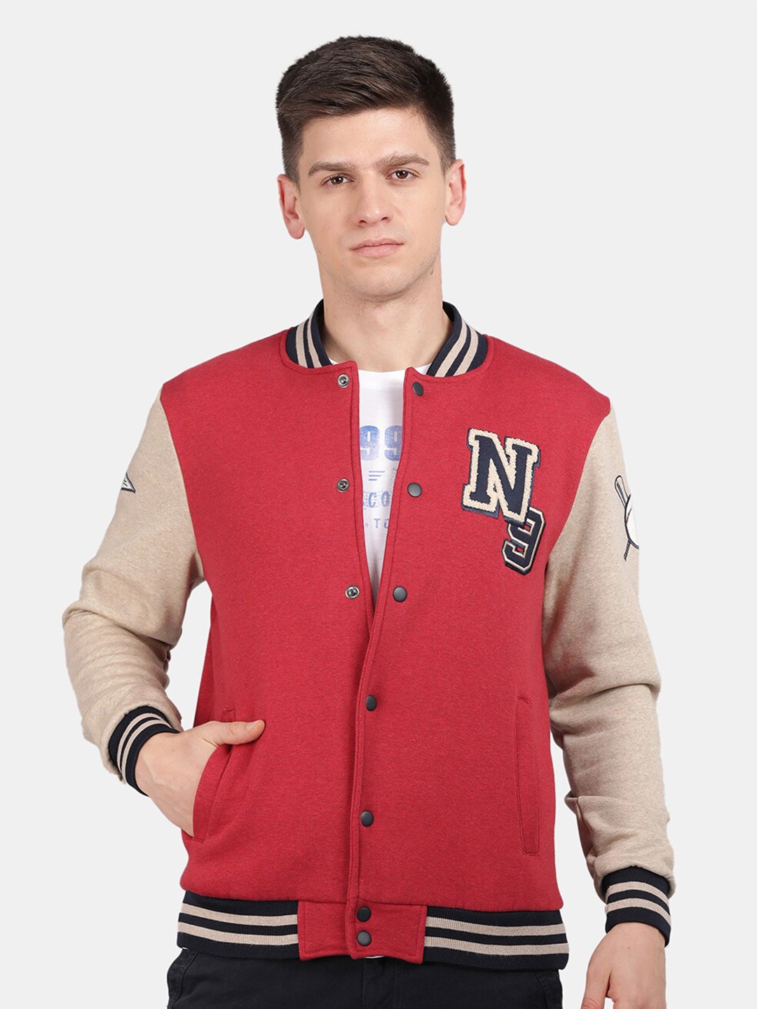 

t-base Stand Collar Varsity Jacket, Red