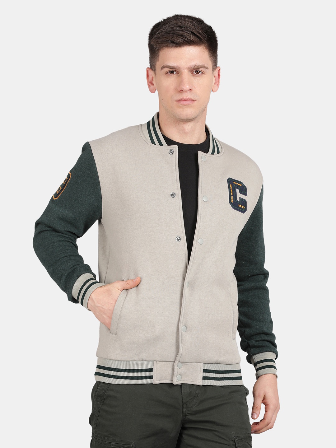 

t-base Mock Collar Varsity Jacket, Grey