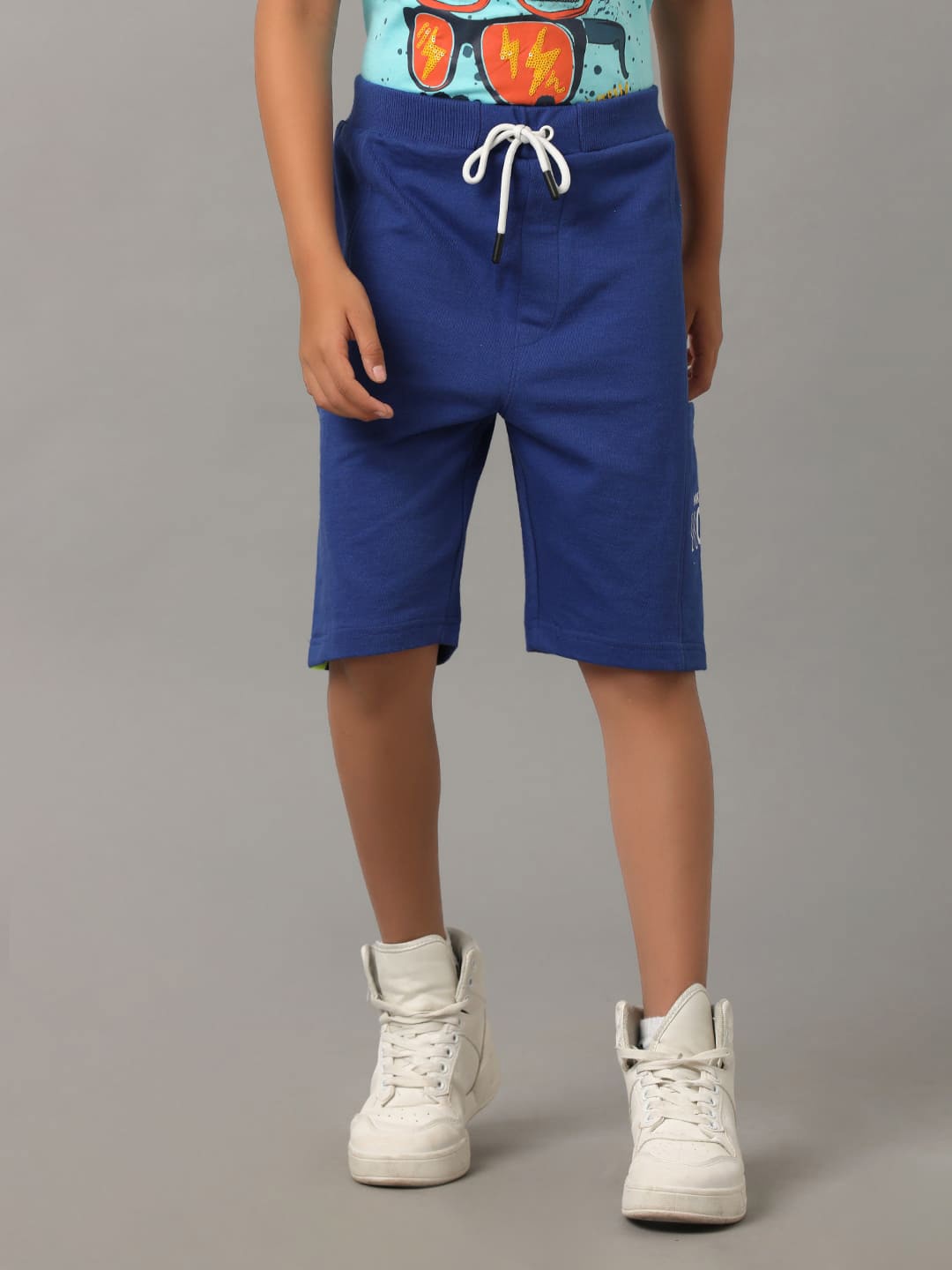 

UNDER FOURTEEN ONLY Boys Mid-Rise Cotton Shorts, Blue