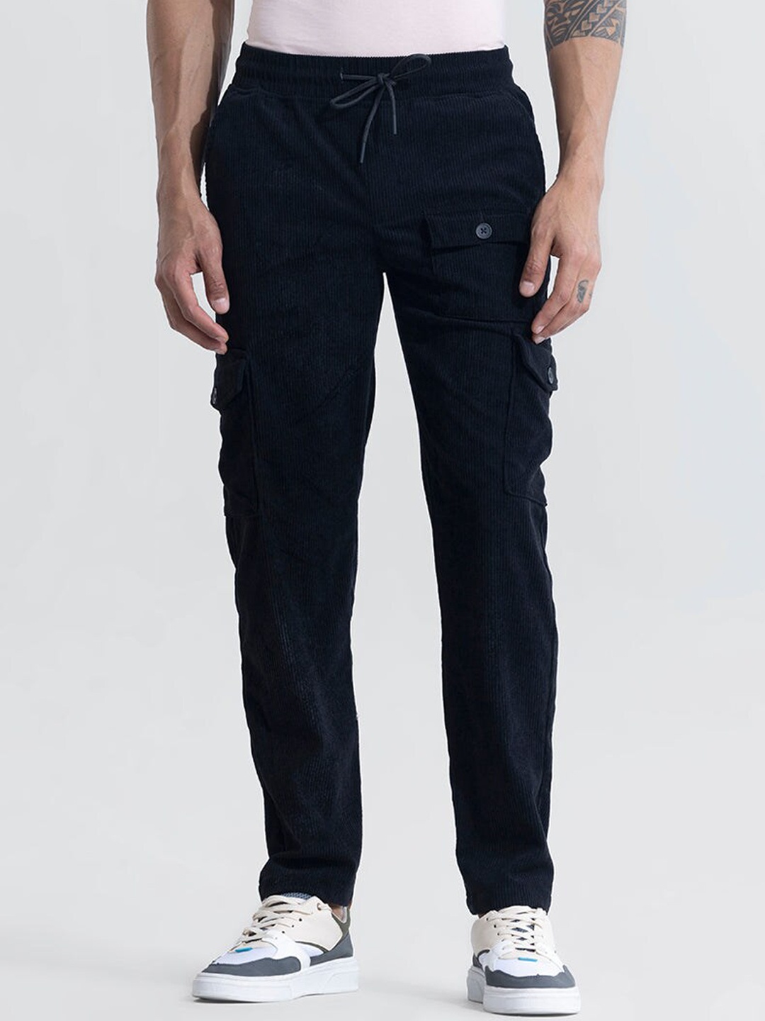 

Snitch Men Mid-Rise Smart Loose Fit Chinos Trousers, Black