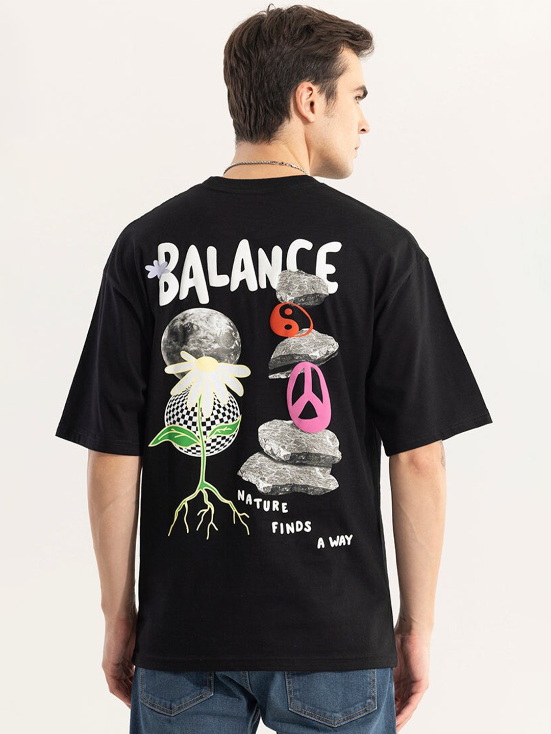 

Snitch Black Graphic Printed Cotton oversized T-shirt