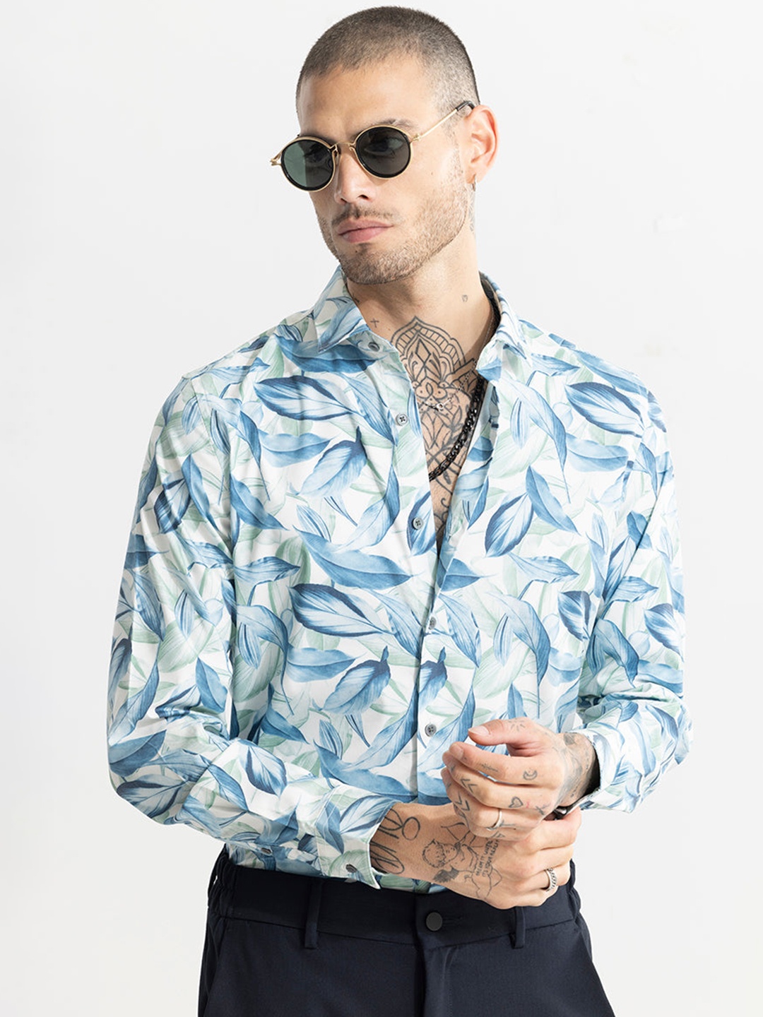 

Snitch Blue Spread Collar Classic Slim Fit Opaque Cotton Casual Shirt
