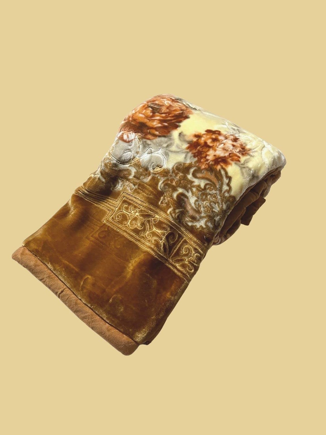 

Signature Brown & Orange Floral Heavy Winter 400 GSM Double Bed Blanket