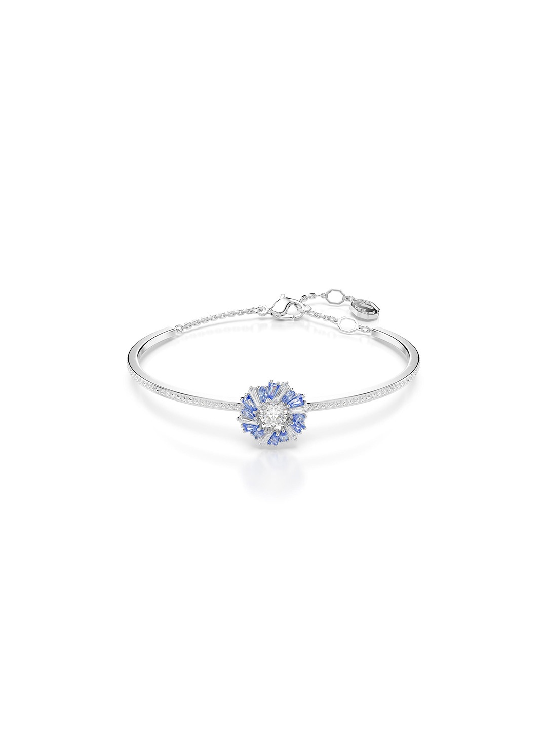 

SWAROVSKI Idyllia Rhodium Plated Crystals Studded Floral Design Bangle Style Bracelet, Blue