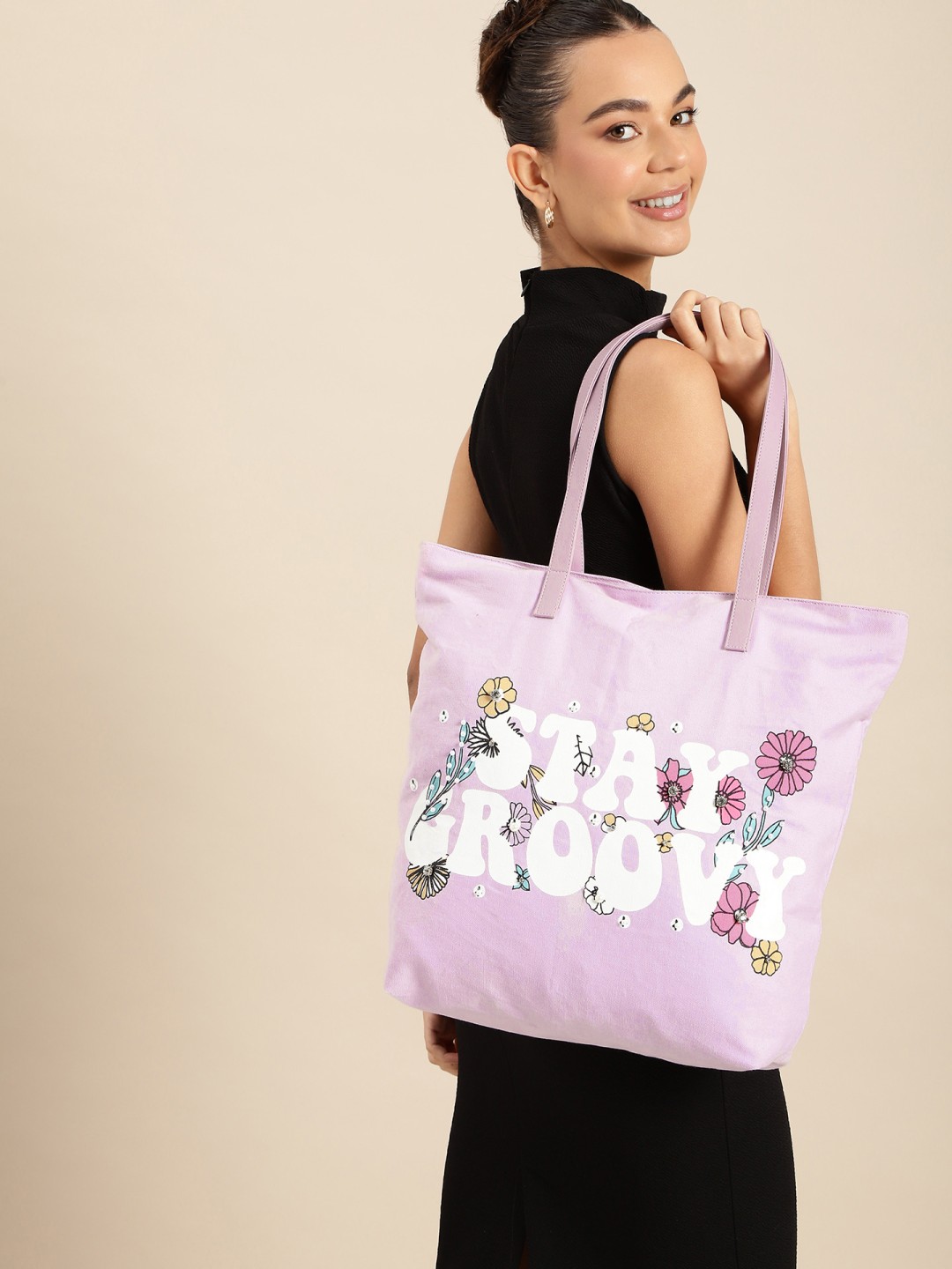 

DressBerry Printed Oversized Shopper Tote Bag, Purple