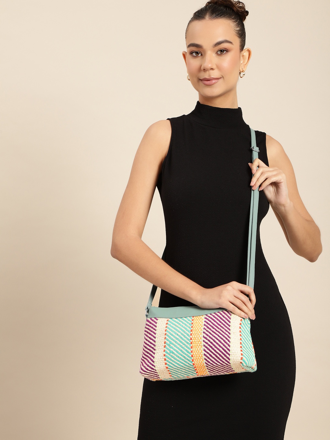 

DressBerry Striped Structured Sling Bag, Multi