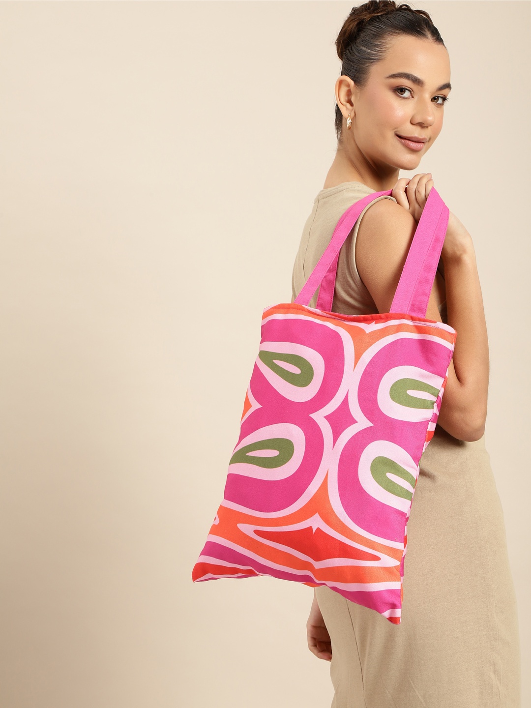 

DressBerry Printed Oversized Shopper Tote Bag, Pink
