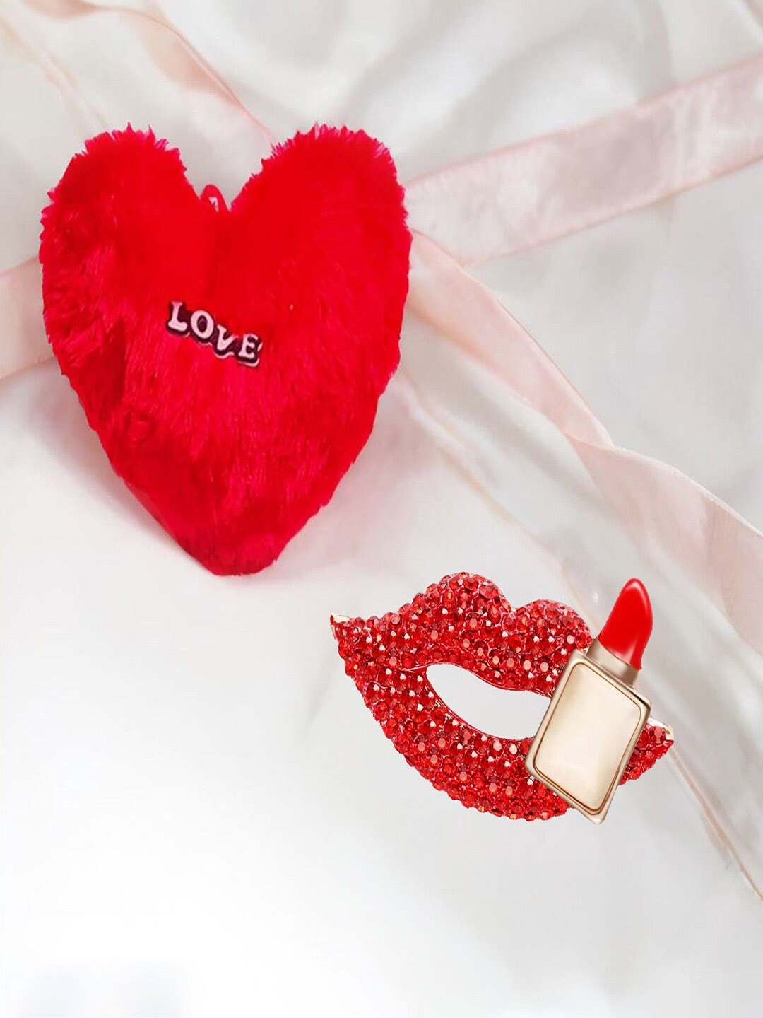 

UNIVERSITY TRENDZ Lipstick Brooch With Heart Pillow, Red