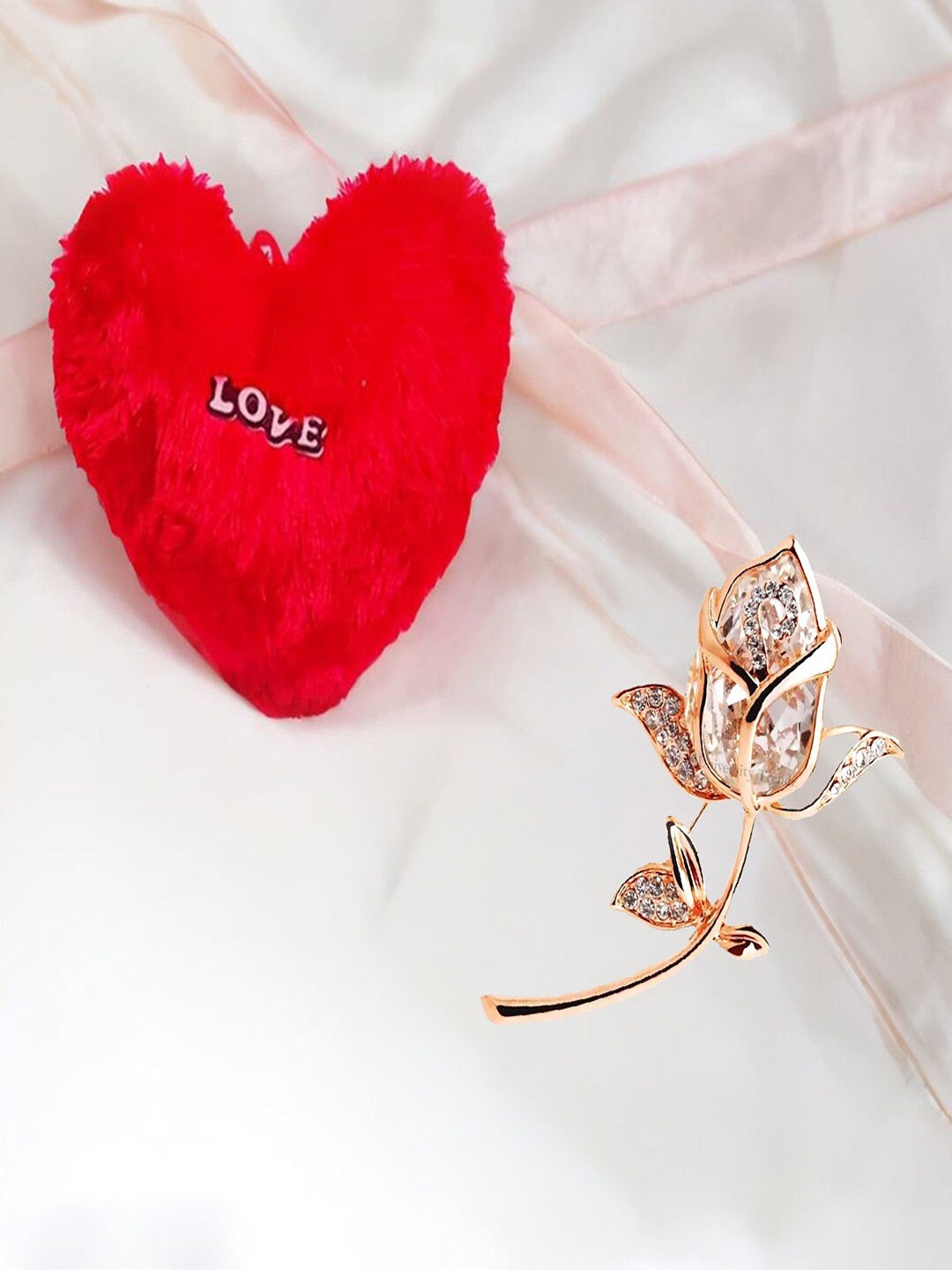 

UNIVERSITY TRENDZ Crystal Rose Brooch with Heart Pillow, Red