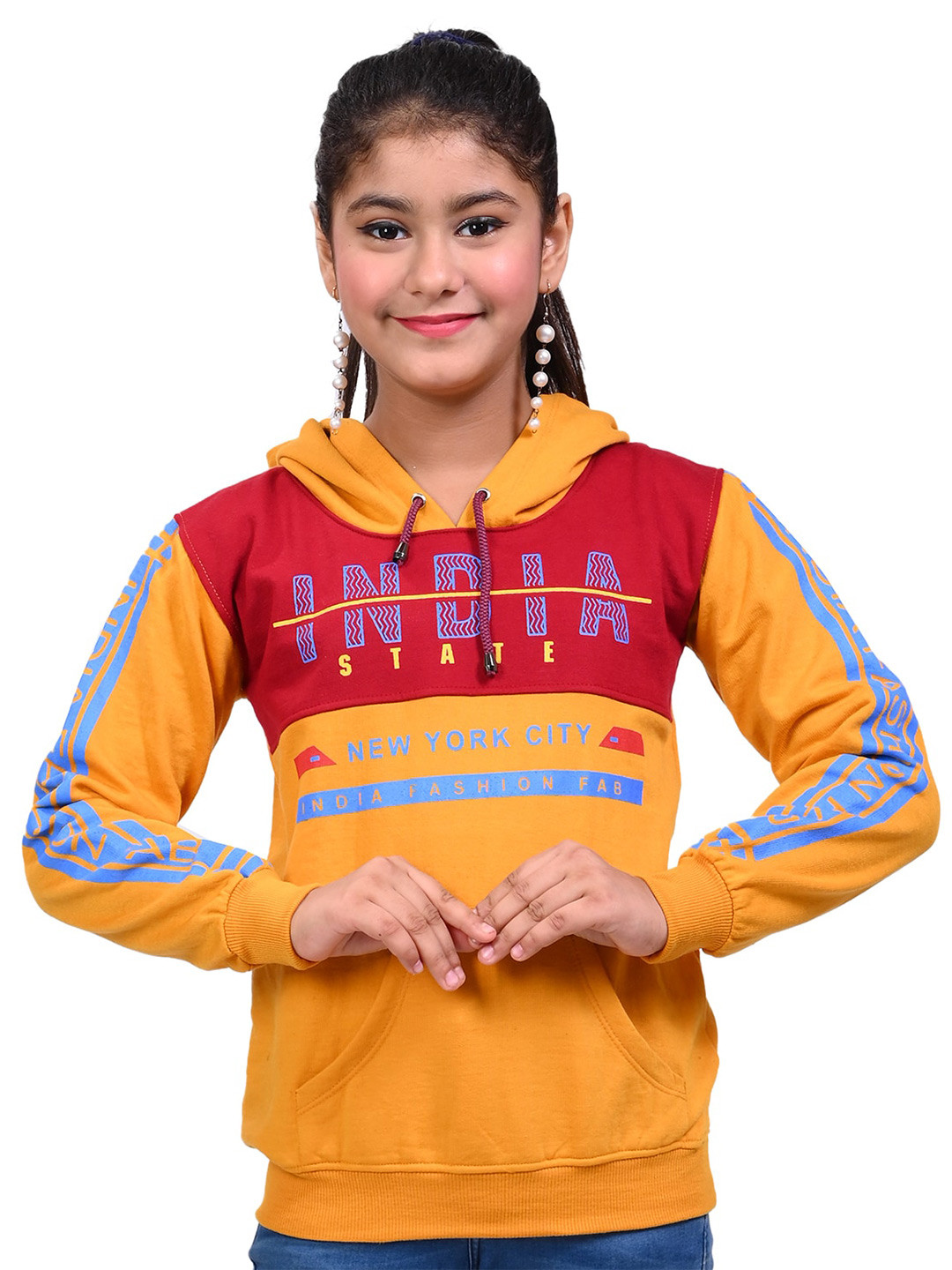 

BAESD Girls Typography Printed Hooded Cotton Sweatshirt, Yellow