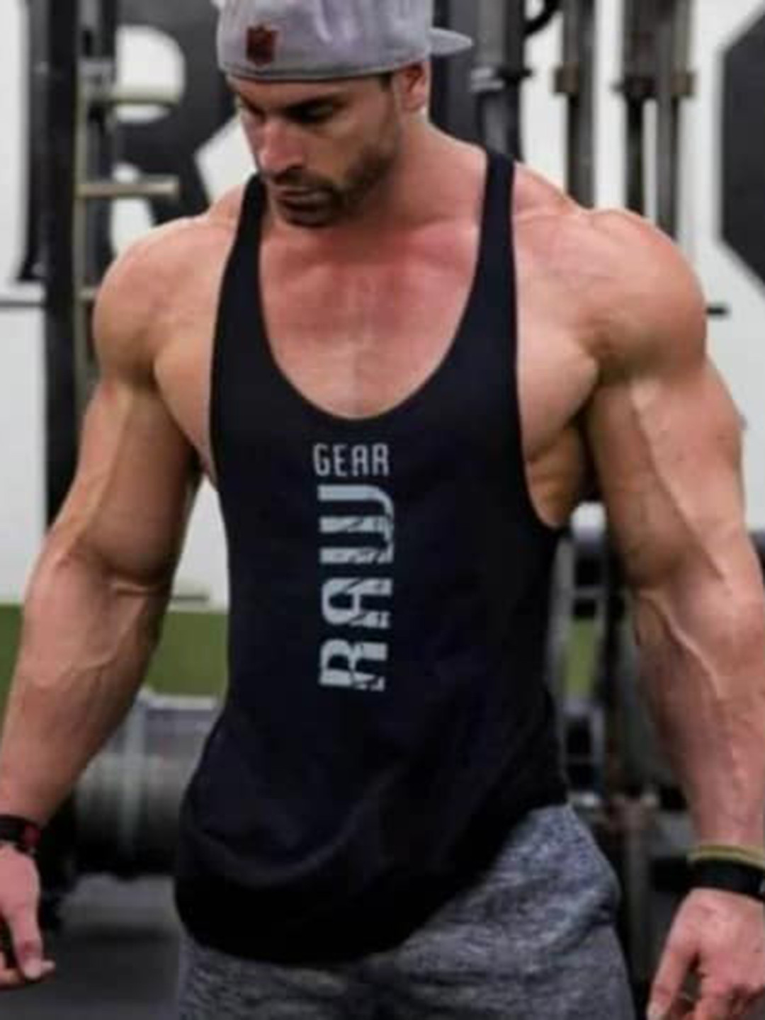 

MASCARI Typography Printed Anti Odor Gym Vest, Black
