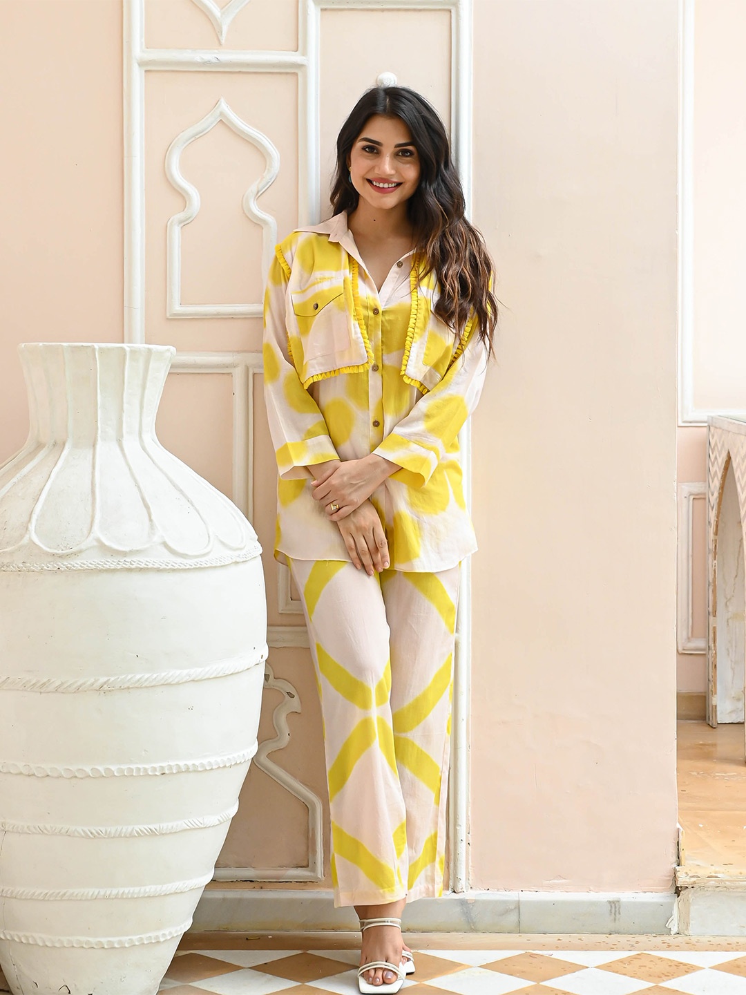 

Anouk Mirage Printed Shirt With Trouser Co-Ords Set, Cream