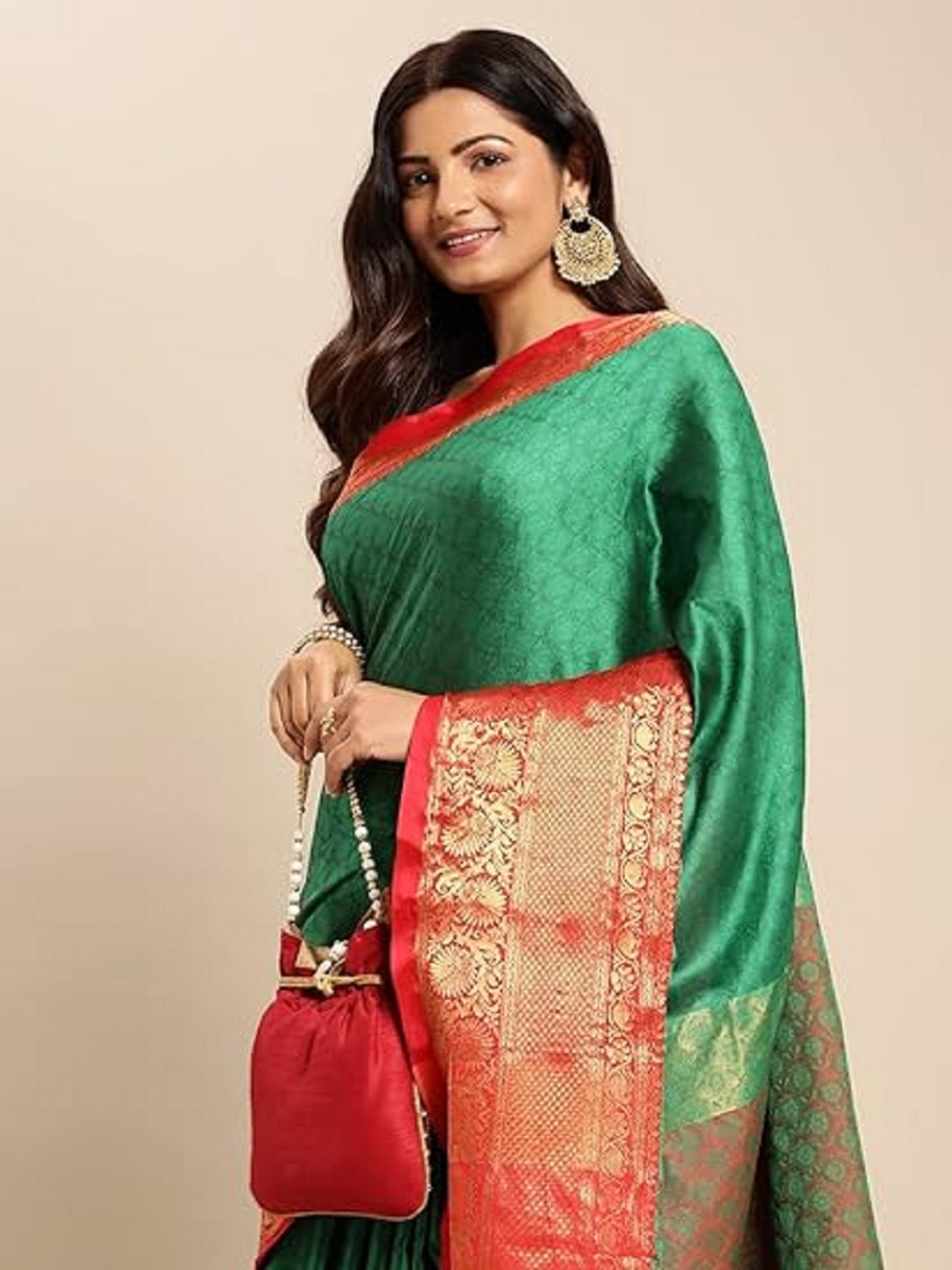 

Aika Woven Design Floral Zari Silk Cotton Banarasi Saree, Green