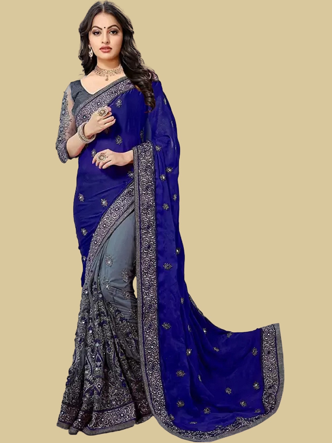 

Aika Floral Embroidered Pure Silk Saree, Blue