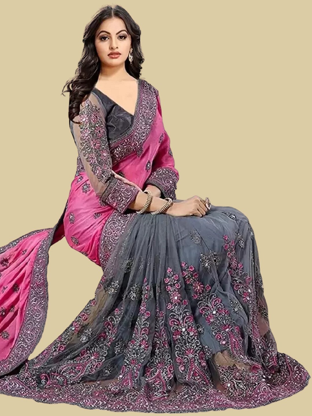 

Aika Woven Design Floral Embroidered Pure Silk Saree, Pink
