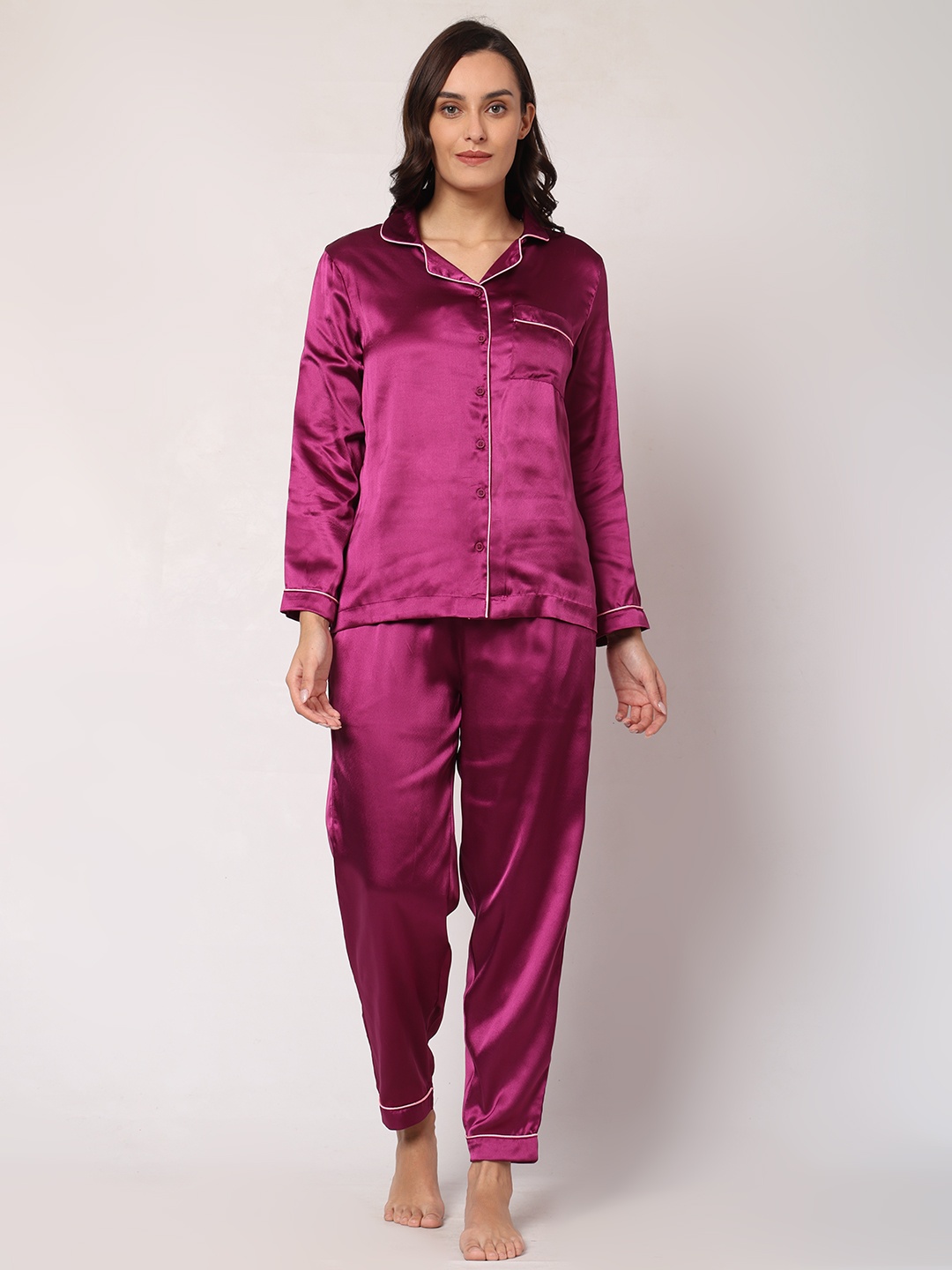 

GOCHIKKO Satin Shirt With Pyjamas, Purple