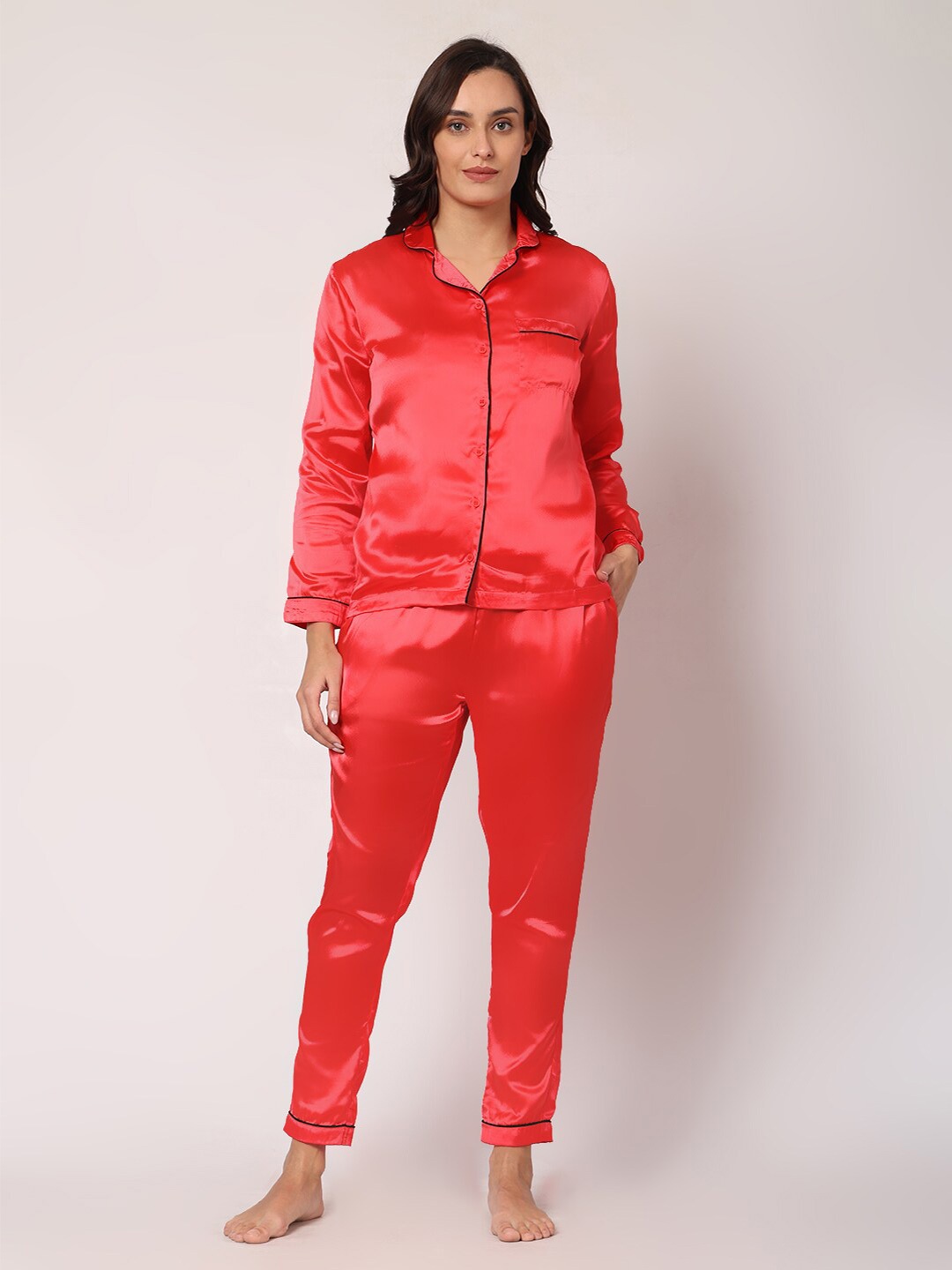 

GOCHIKKO Satin Shirt With Pyjamas, Coral