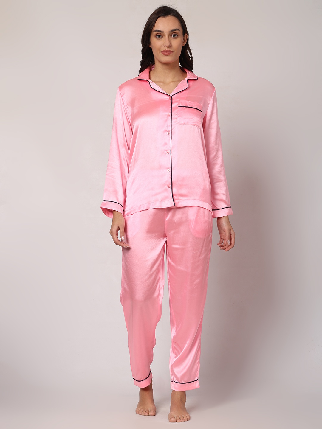 

GOCHIKKO Satin Shirt With Pyjamas, Rose