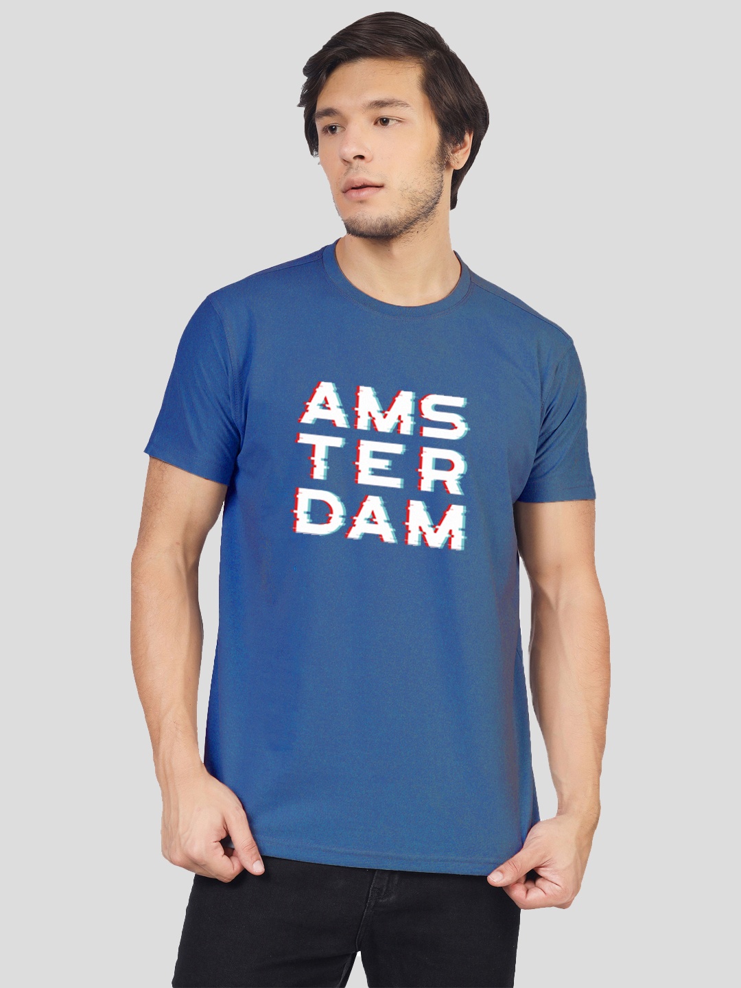

Greylongg Typography Printed Round Neck Casual T-shirt, Blue