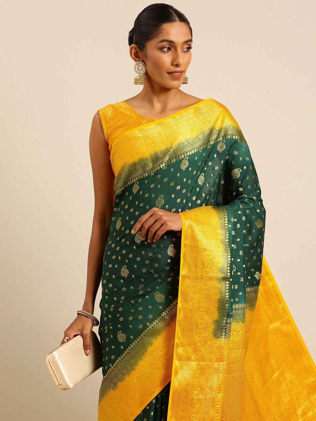 

nirja Fab Ethnic Motifs Zari Banarasi Saree, Green