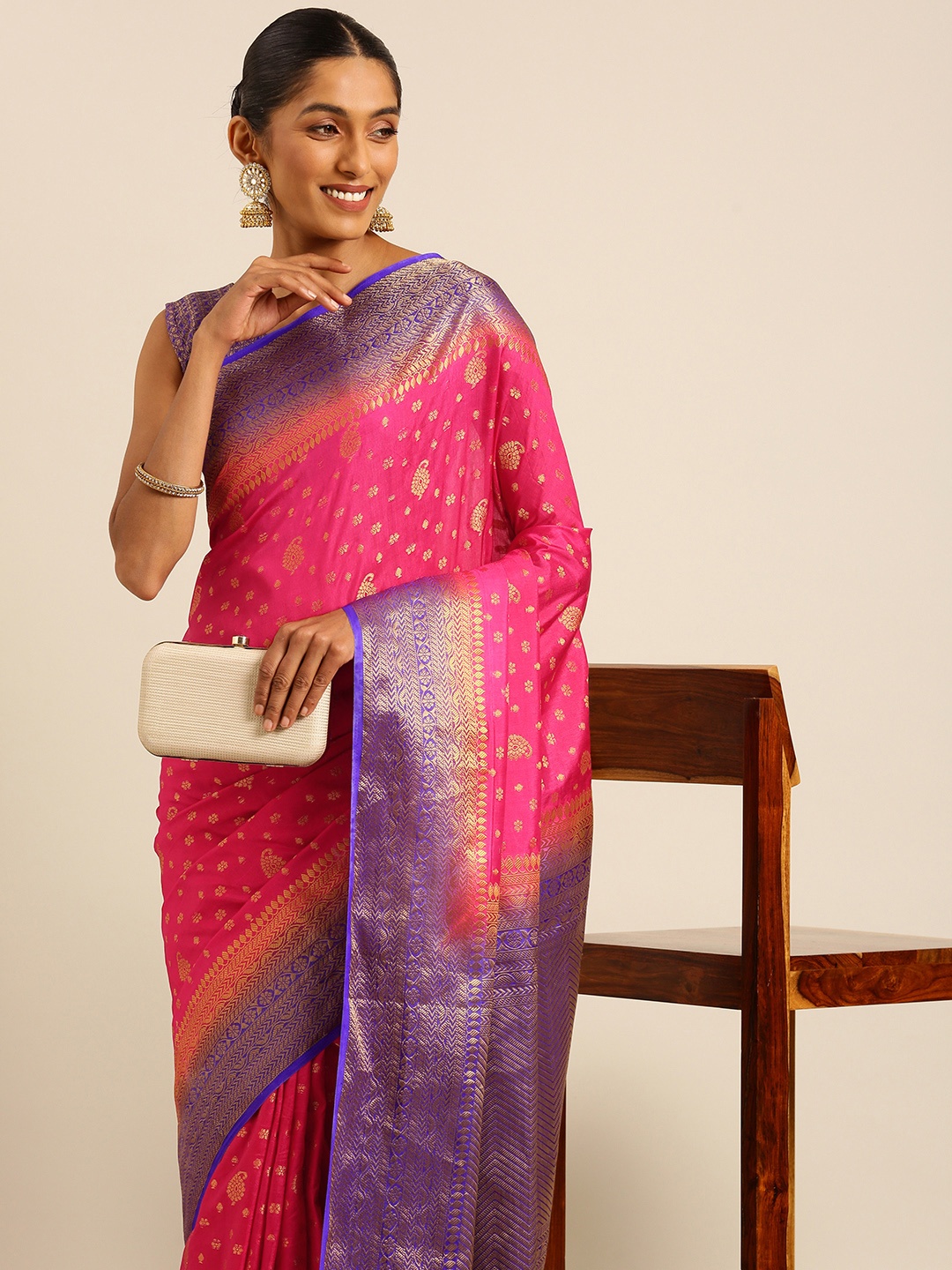 

nirja Fab Ethnic Motifs Zari Banarasi Saree, Pink