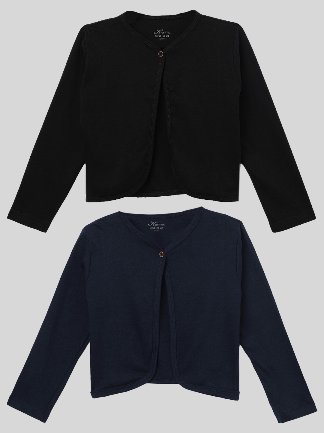 

Kryptic Girls Pack Of 2 Cotton Buttoned Shrugs, Navy blue