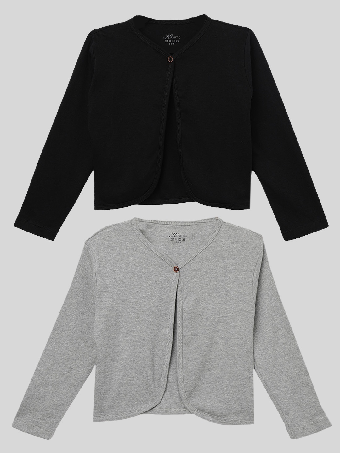 

Kryptic Girls Pack of 2 Pure Cotton Buttoned Shrug, Grey melange