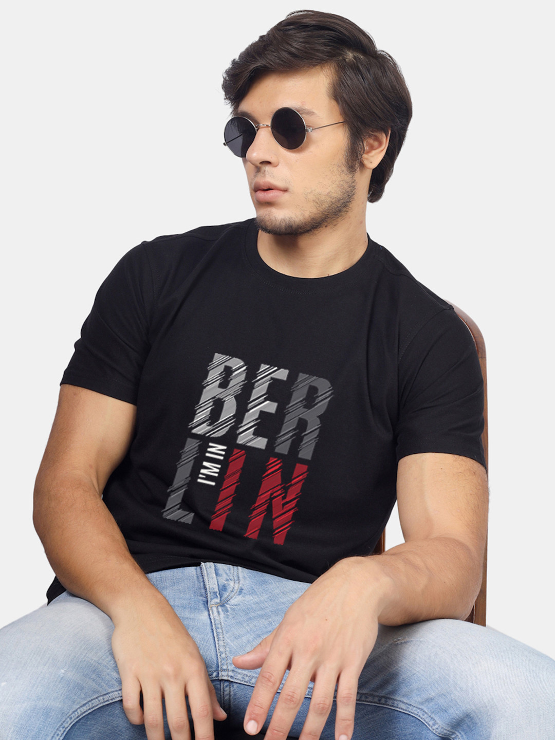 

Greylongg Typography Printed Round Neck Casual T-shirt, Black