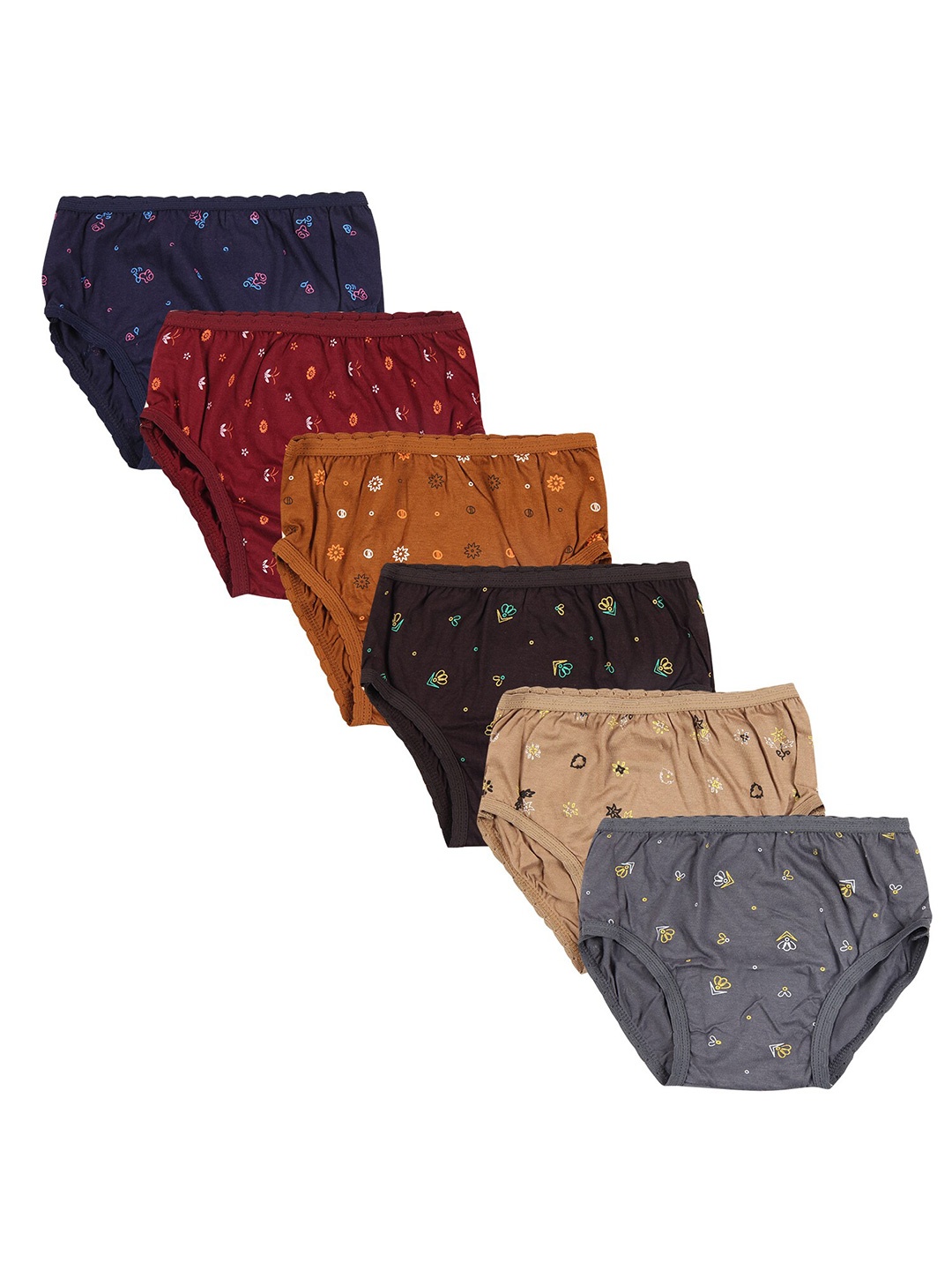 

YELLOWDELIGHT Girls Pack Of 6 Printed Cotton Hipster Briefs, Maroon