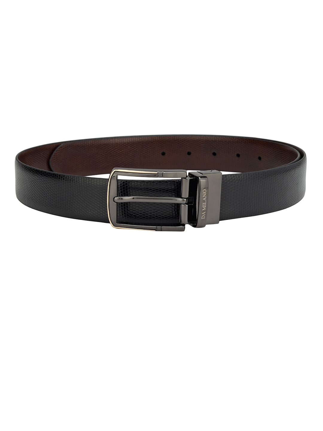 

Da Milano Men Textured Leather Reversible Belt, Black