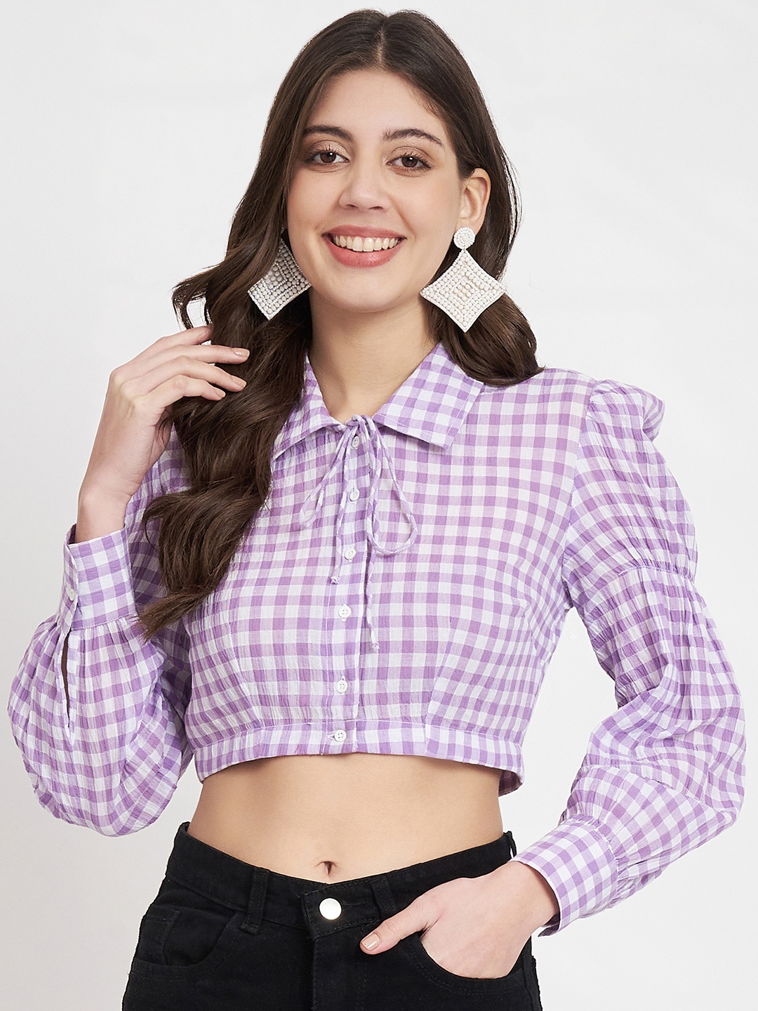 

CHARMGAL Checked Cotton Shirt Style Top, Purple