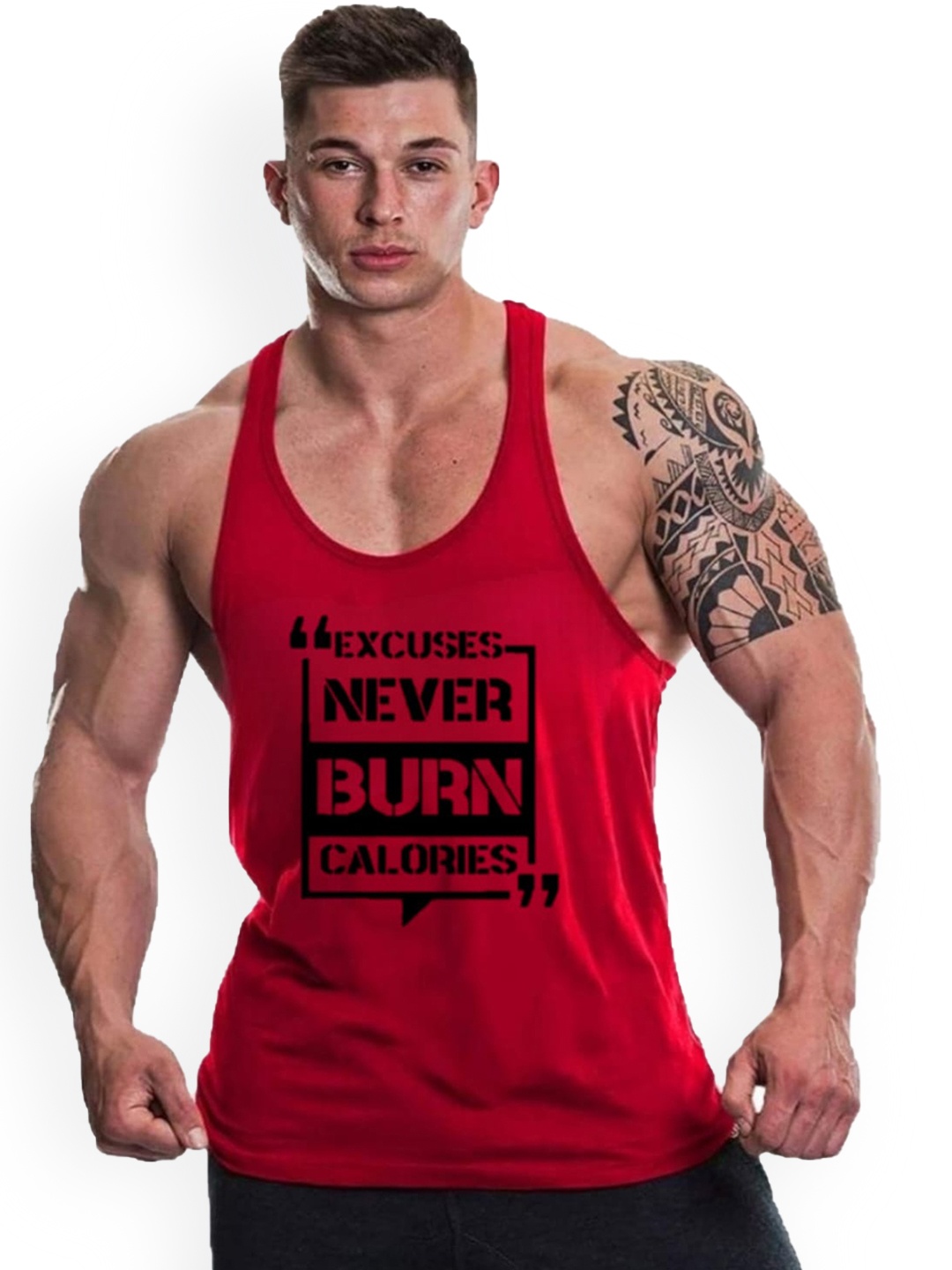 

MASCARI Typography Printed Anti Odor Gym Vest, Red