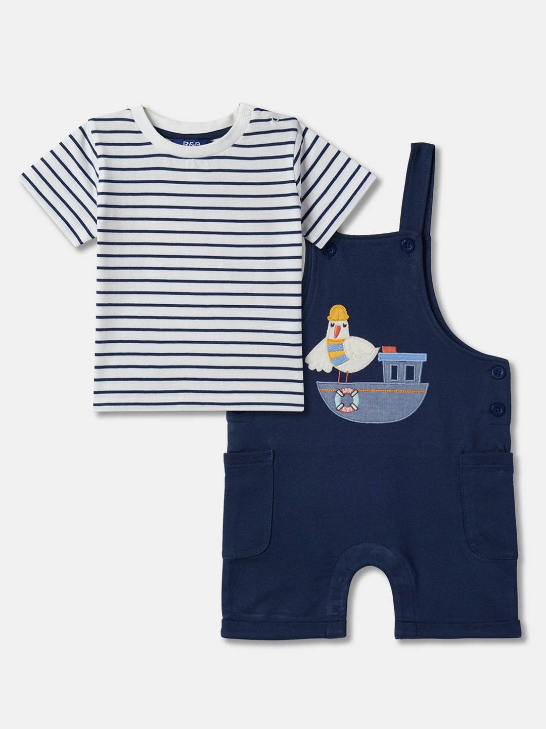 

R&B Infants Printed Dungaree With T-Shirt, Blue