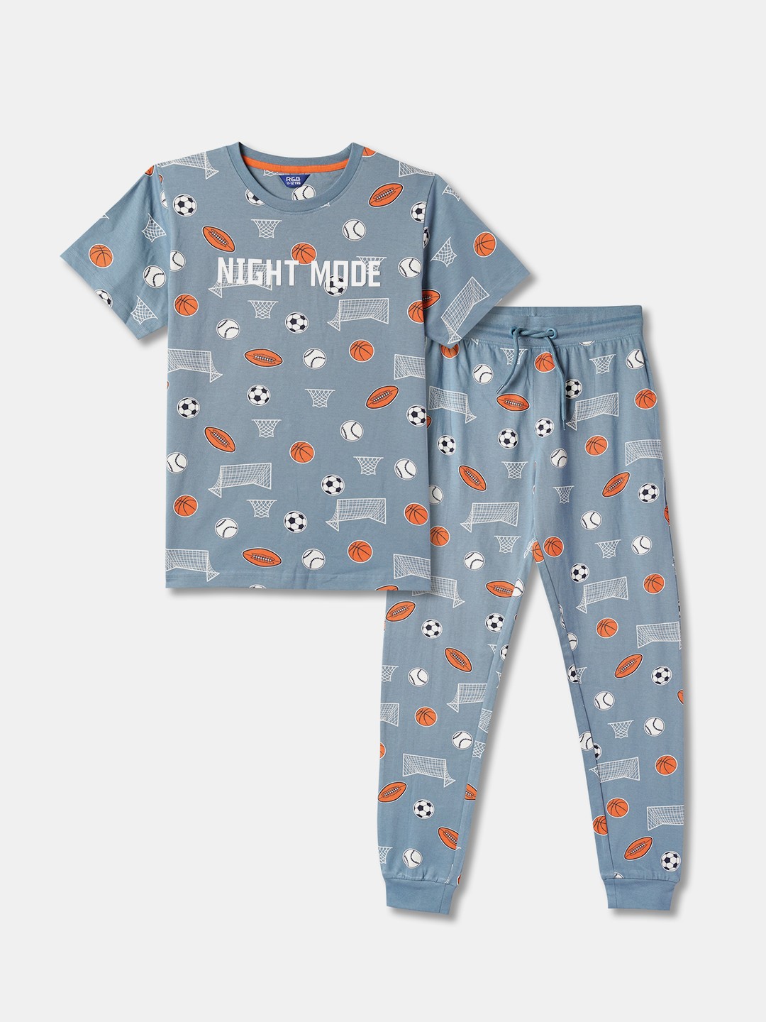 

R&B Boys Pure Cotton Printed T-shirt with Trousers, Blue