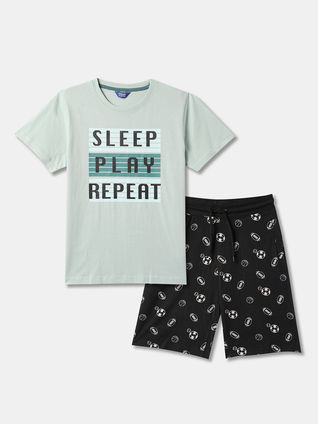 

R&B Boys Printed Pure Cotton T-shirt with Shorts, Grey