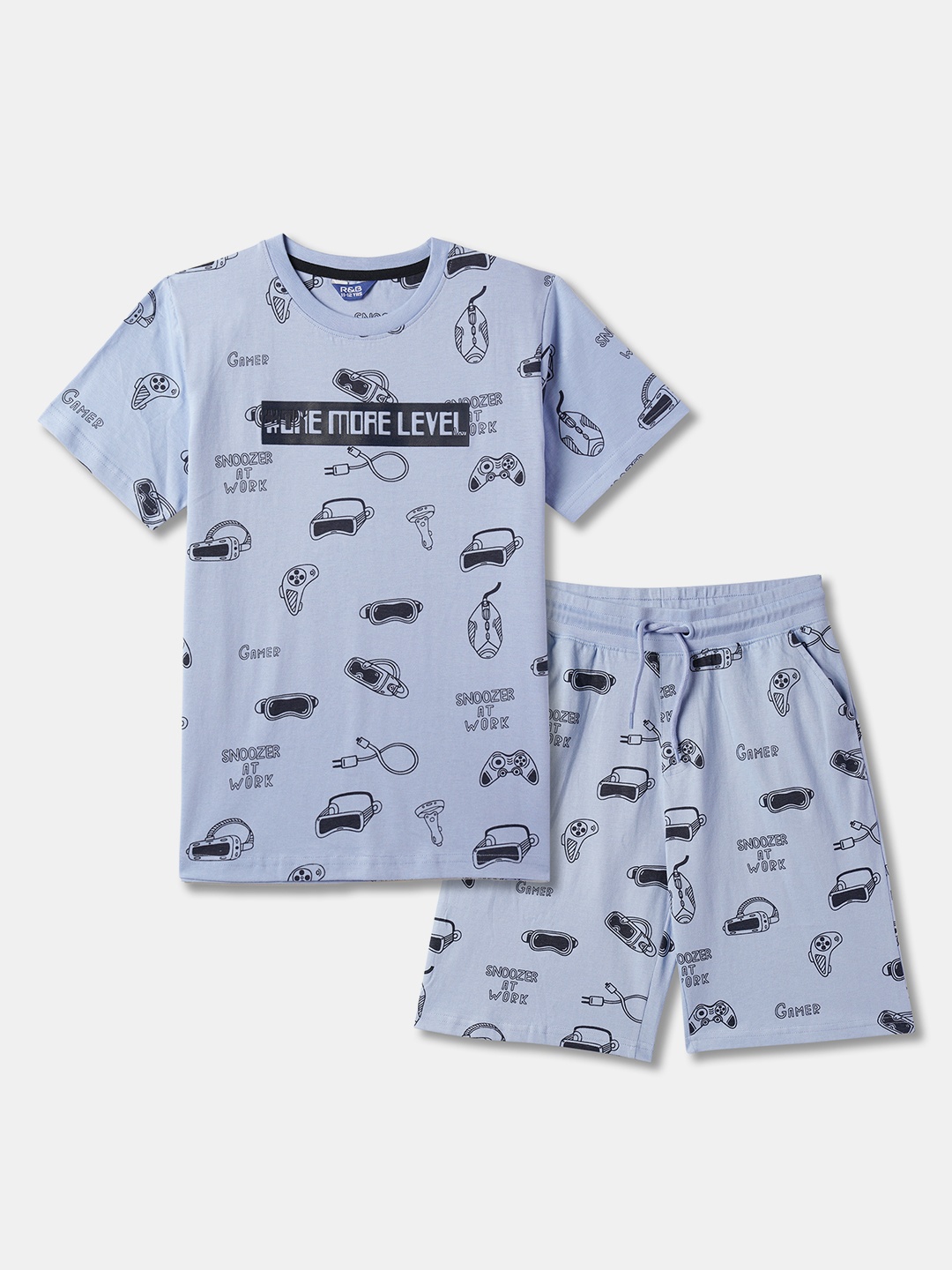 

R&B Boys Printed Pure Cotton T-shirt with Shorts, Purple