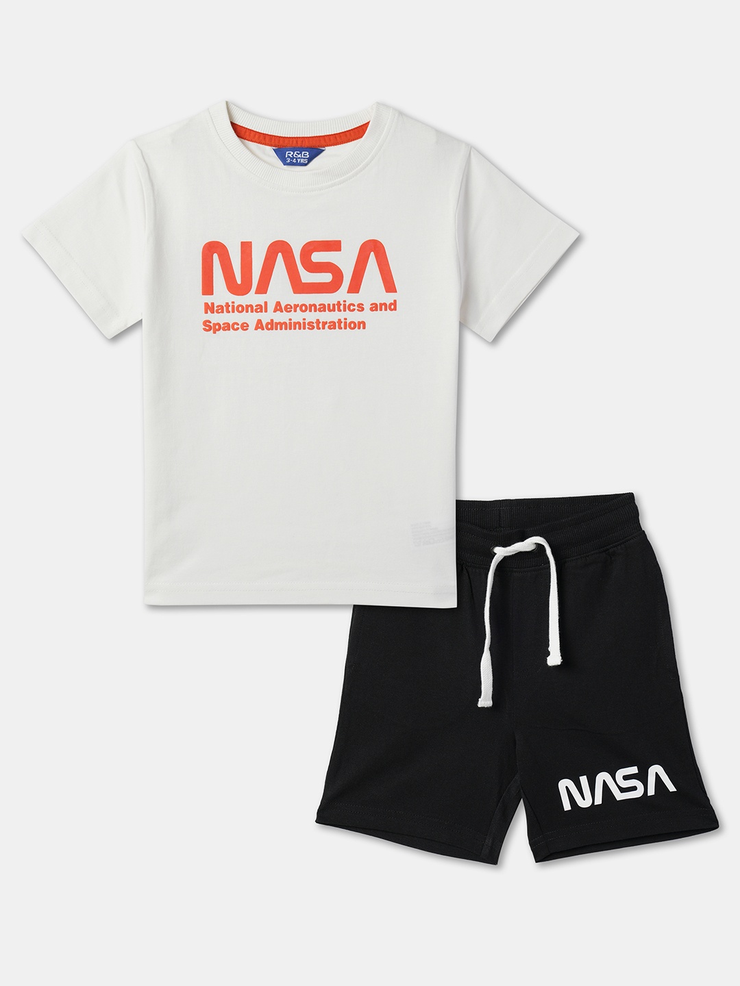 

R&B Boys Pure Cotton Printed T-shirt with Shorts, Black