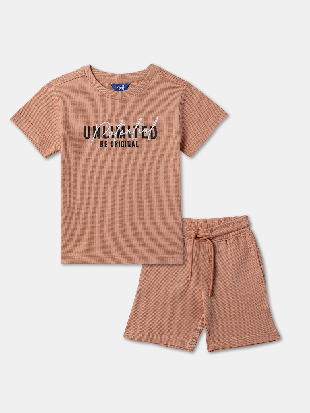 

R&B Boys Printed Pure Cotton T-shirt with Shorts, Beige