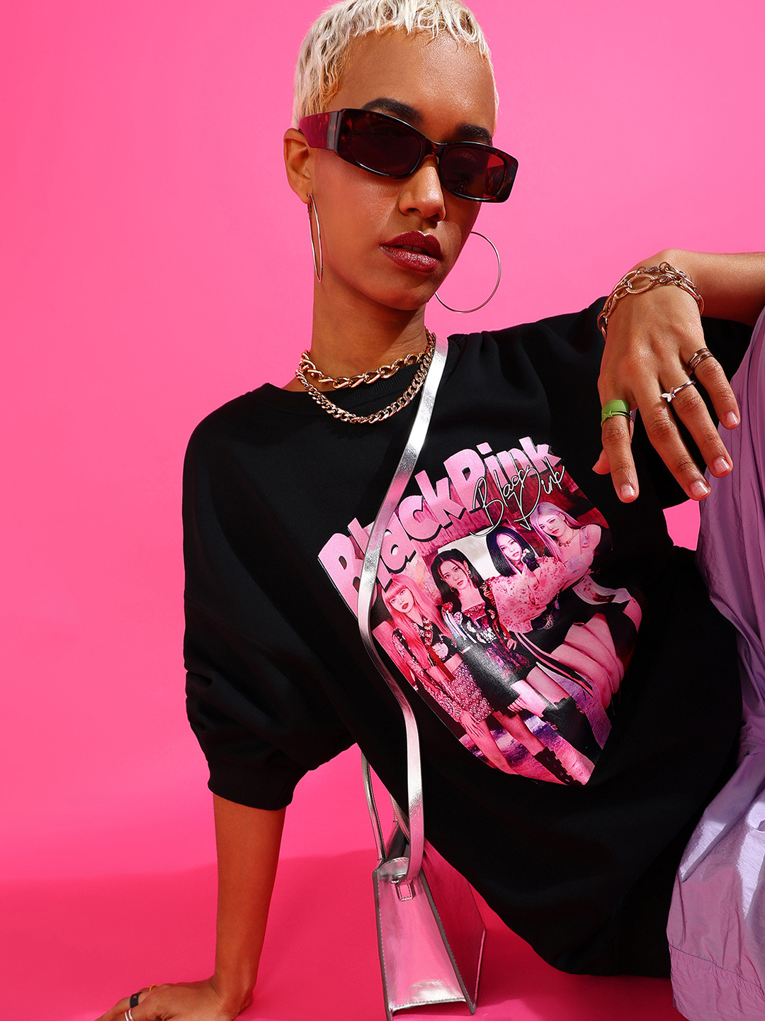 

SHECZZAR Black Typography Printed Round Neck Cotton Sweatshirts