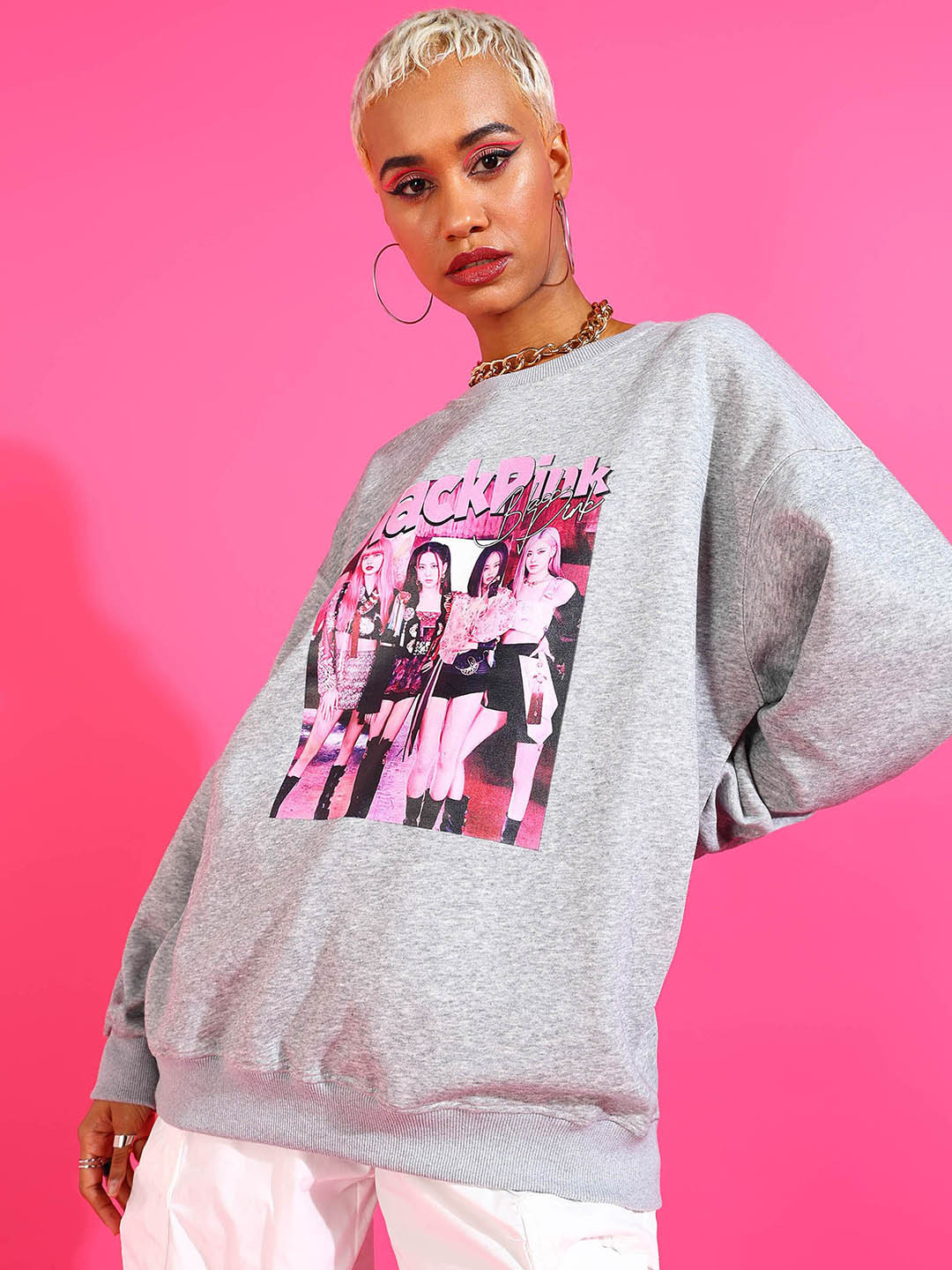 

SHECZZAR Grey Print Batwing Sleeve Cotton Top