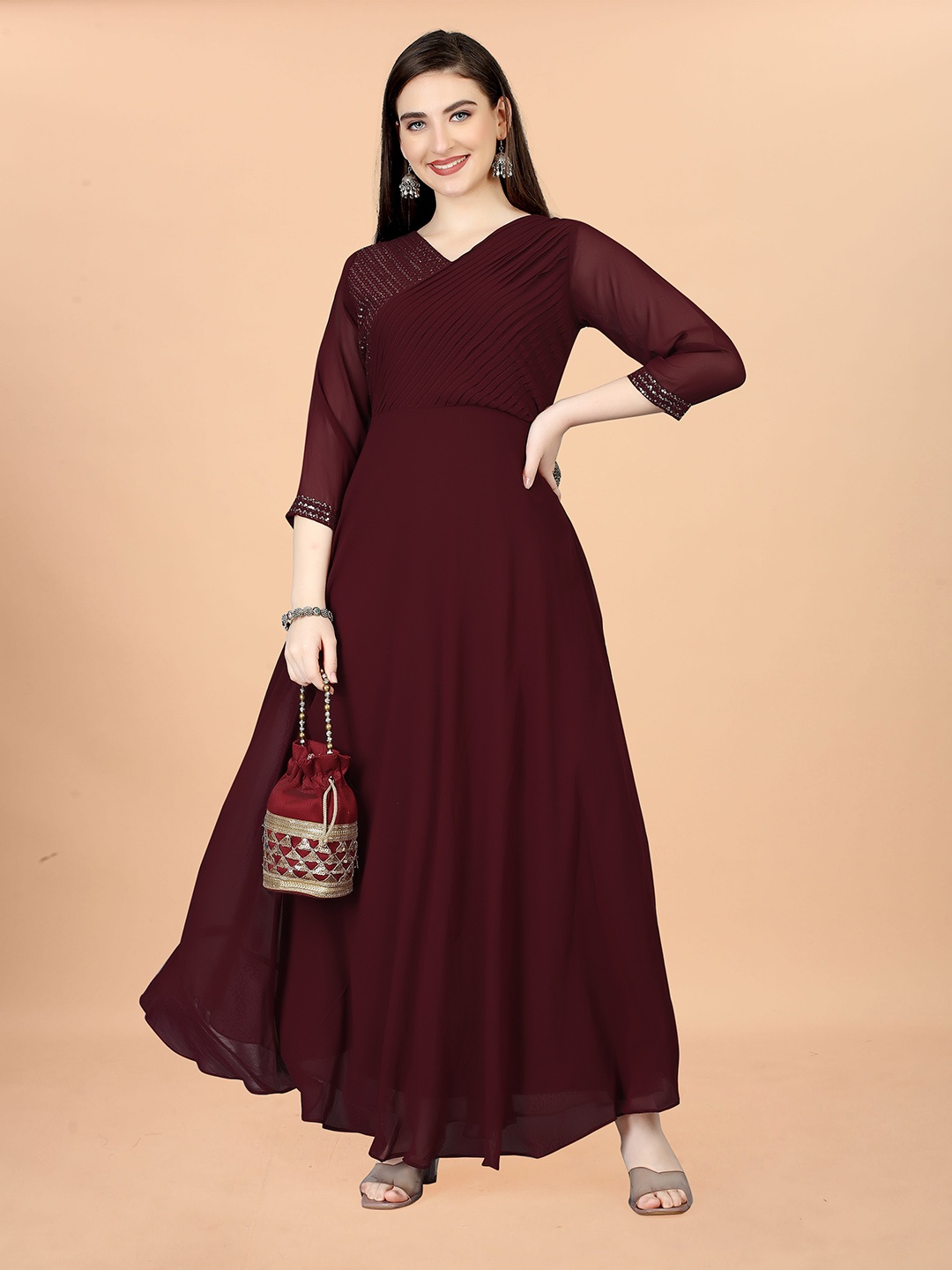 

SIDYAL Georgette Maxi Dress, Maroon