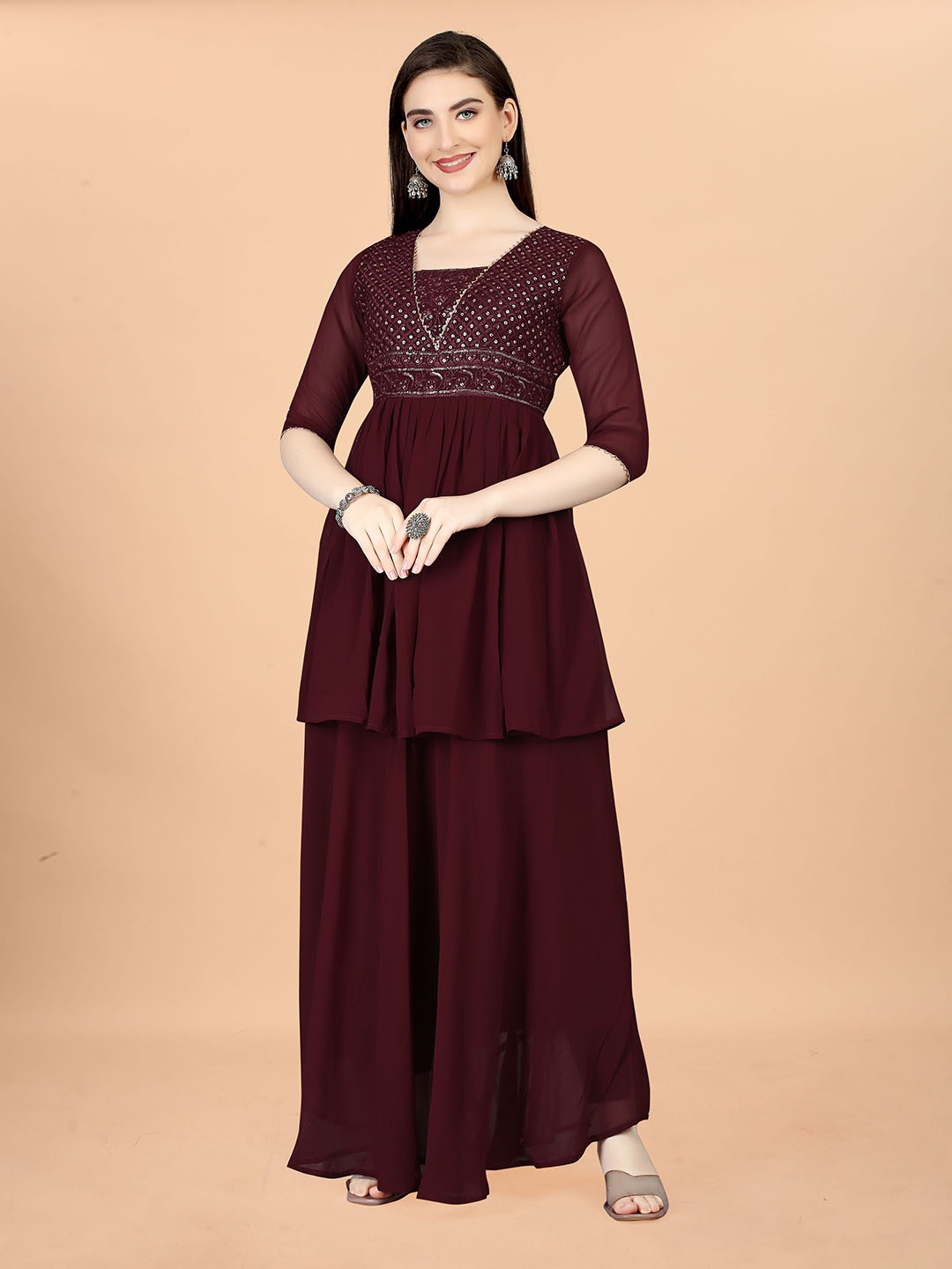 

SIDYAL Embellished Georgette Maxi Dress, Maroon